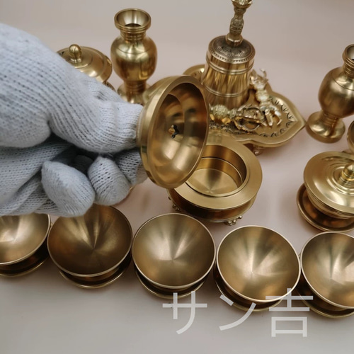 仏教美術 法器セット 真言宗 21点セット 密教法具 一面器 真鍮製 仏教美術 法器セット 真言宗 21点セット 密教法具 一面器 真鍮製