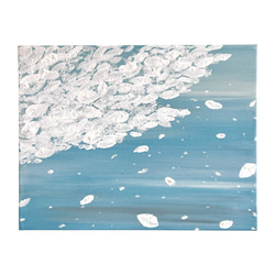 受注制作】原画 抽象画 枝垂れ桜 花吹雪 ブルー 青 おしゃれ