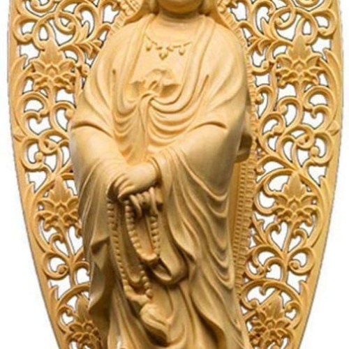 聖観音菩薩 立像 唐草光背 八角台 観世音菩薩仏像 柘植の木 彫刻
