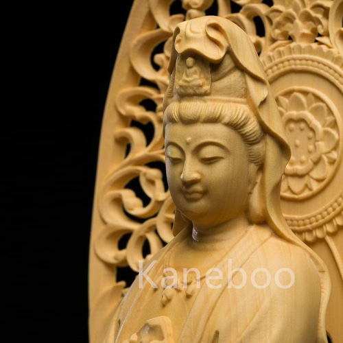 聖観音菩薩 立像 唐草光背 八角台 観世音菩薩仏像 柘植の木 彫刻