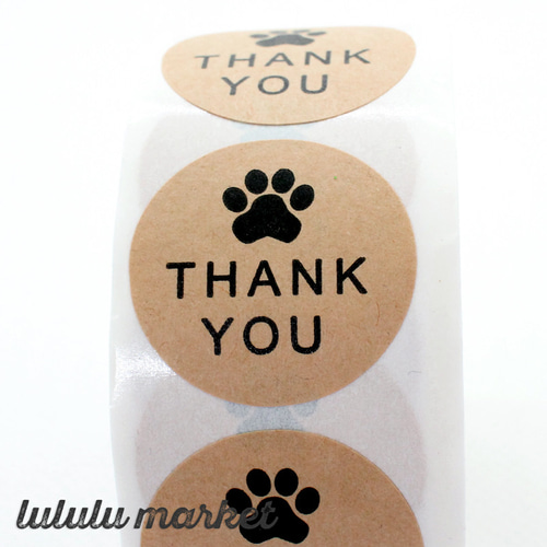 サンキューシール 100枚 ラッピング Thankyou （肉球／クラフト） ab