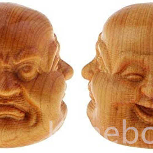 2個 木彫り 仏像 喜怒哀楽 仏頭 多面彫刻 置物 ミニ 工芸品 彫刻