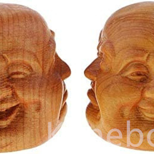 2個 木彫り 仏像 喜怒哀楽 仏頭 多面彫刻 置物 ミニ 工芸品 彫刻