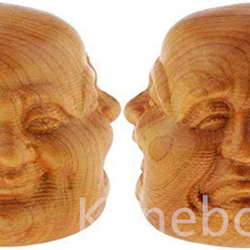 2個 木彫り 仏像 喜怒哀楽 仏頭 多面彫刻 置物 ミニ 工芸品 彫刻