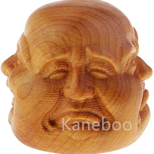 2個 木彫り 仏像 喜怒哀楽 仏頭 多面彫刻 置物 ミニ 工芸品 彫刻