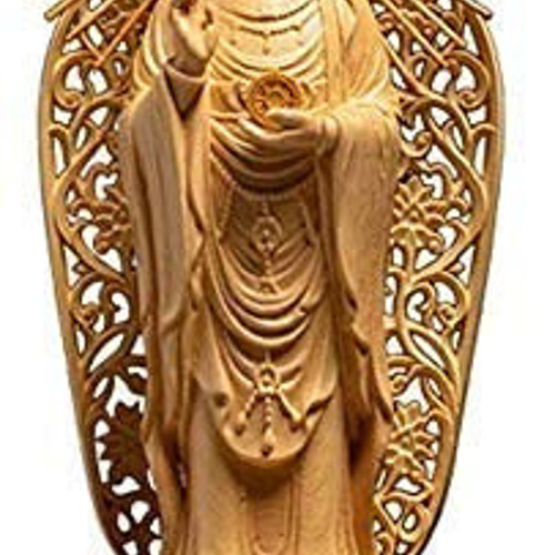 観音像 南海観音 木製彫刻 観音菩薩 仏壇仏像 柘植の木 八角台座 彫刻