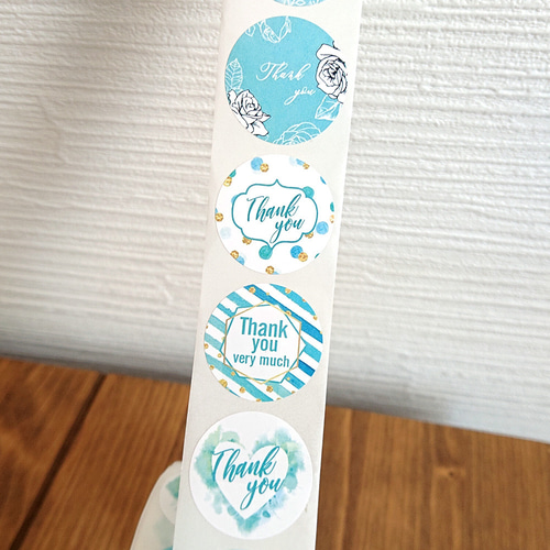 サンキューシール 100枚 ラッピング Thankyou （ライトブルーmix）ab