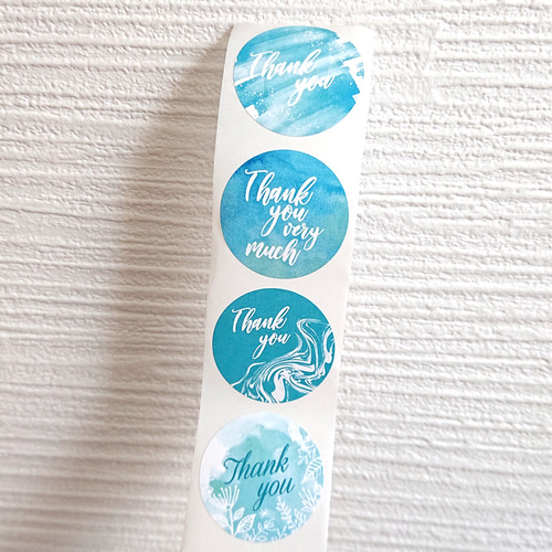サンキューシール 100枚 ラッピング Thankyou （ライトブルーmix）ab