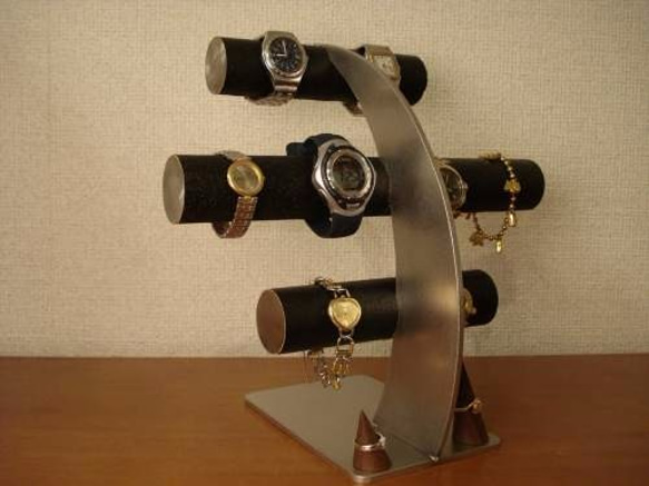 ウォッチスタンド　名入れ　刻印　ラッピング　ブラック8本掛け腕時計スタンド　指輪スタンドバージョン 