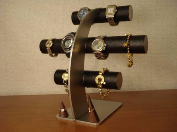 ウォッチスタンド　名入れ　刻印　ラッピング　ブラック8本掛け腕時計スタンド　指輪スタンドバージョン 