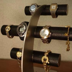 ウォッチスタンド　名入れ　刻印　ラッピング　ブラック8本掛け腕時計スタンド　指輪スタンドバージョン　 5枚目の画像