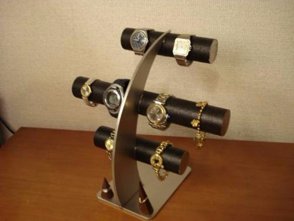 ウォッチスタンド　名入れ　刻印　ラッピング　ブラック8本掛け腕時計スタンド　指輪スタンドバージョン 