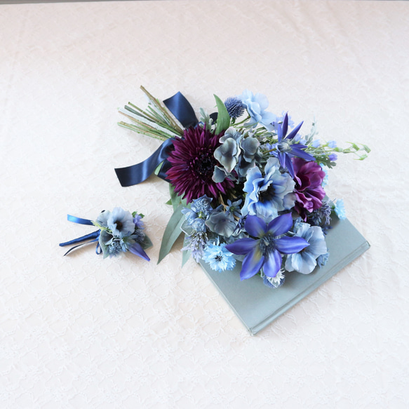 アネモネとクレマチスのブルーブーケ＆ブートニアset 