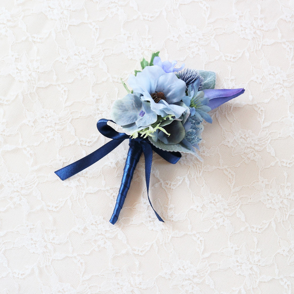 アネモネとクレマチスのブルーブーケ＆ブートニアset 