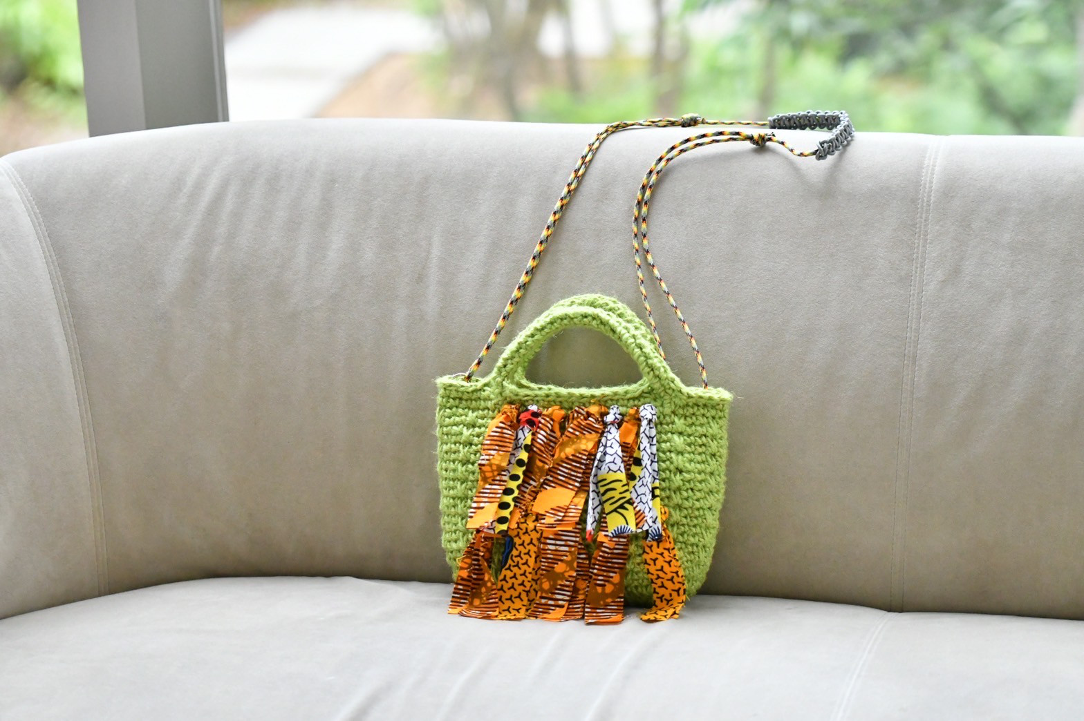 アフリカンフリンジポシェット（ライムグリーン）受注製作