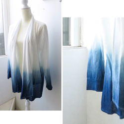 ：天然藍染の綿麻カーディガン：白暈 3枚目の画像