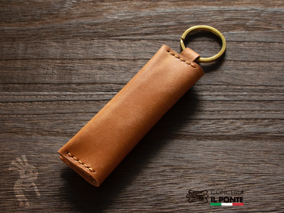 【受注制作】【イタリアンレザー】マヤ　手縫いキーホルダー財布　キャメル　本革 2枚目の画像