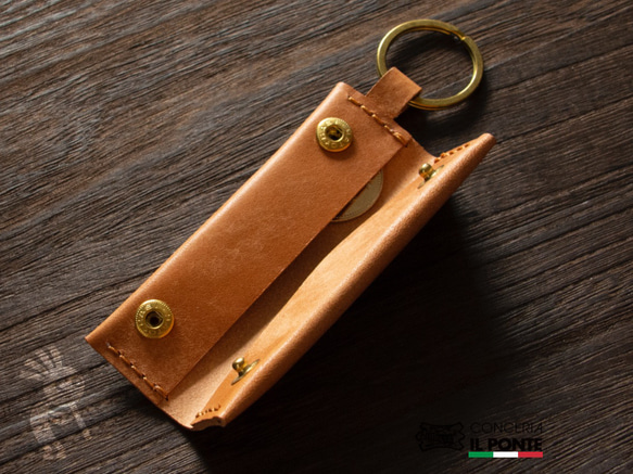 【イタリアンレザー】マヤ　手縫いキーホルダー財布　キャメル　本革 1枚目の画像