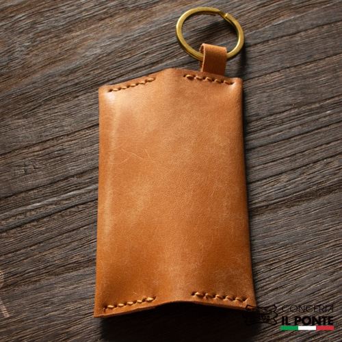 受注制作】【イタリアンレザー】マヤ 手縫いキーホルダー財布 キャメル