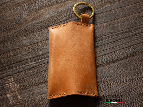 【受注制作】【イタリアンレザー】マヤ　手縫いキーホルダー財布　キャメル　本革 5枚目の画像