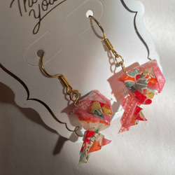 ピンク＊和紙で作った金魚のピアス/イヤリング 2枚目の画像