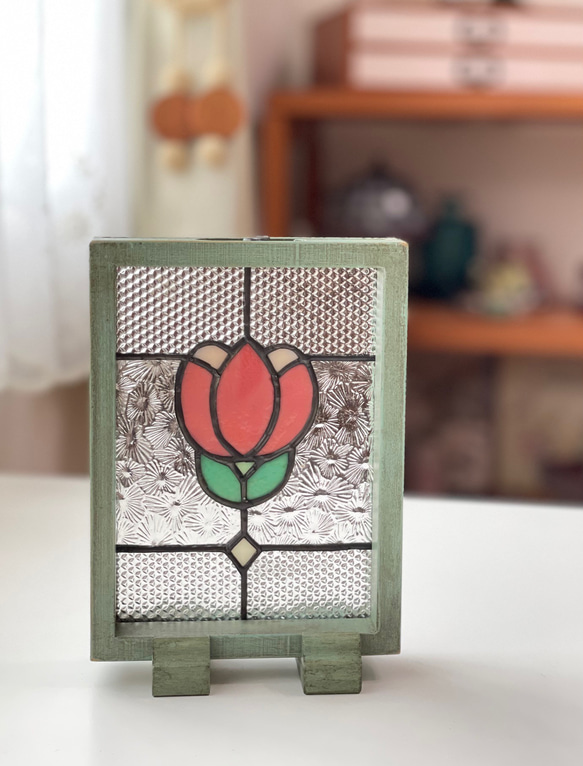 ステンドグラス チューリップモチーフのパネル(スタンド付) 【公式通販】