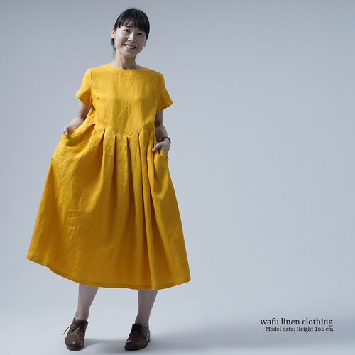 リネンワンピース】※上半身貧相党 いさわサイズ 腰高にwafu 鍵盤