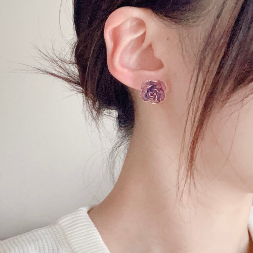 紫 薔薇 ピアス/イヤリング ピアス（スタッド・一粒） ruTera(ルテラ 