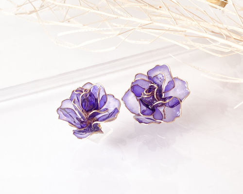 薔薇ビジュー♡リトルウッズ　雫　ボタニカルレジン　ピアス/イヤリング✩*¨ 薔薇ビジュー♡リトルウッズ雫ボタニカルレジンピアス