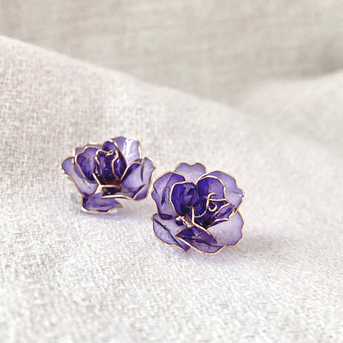 紫 薔薇 ピアス/イヤリング ピアス（スタッド・一粒） ruTera(ルテラ 