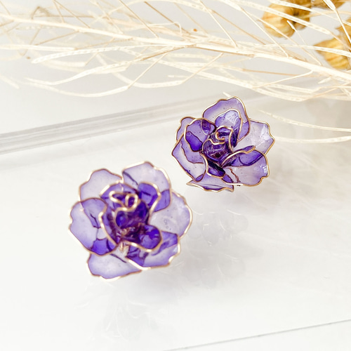 紫 薔薇 ピアス/イヤリング ピアス（スタッド・一粒） ruTera(ルテラ 