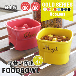 【 送料無料 】名入れ ゴールド 早食い防止 高台 フードボウル 【小】 全8色 pet132 1枚目の画像