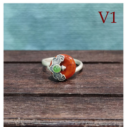 中國手工復古戒指 925 銀 五月天然石和田玉南紅瑪瑙 民族風 可調節#108 第1張的照片