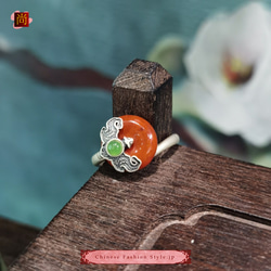 中國手工復古戒指 925 銀 五月天然石和田玉南紅瑪瑙 民族風 可調節#108 第6張的照片