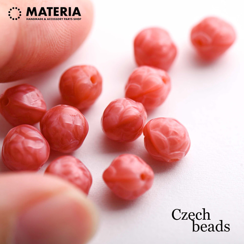 チェコガラスビーズ お花ラウンド ピンク 7mm 4個 フラワー バラ 