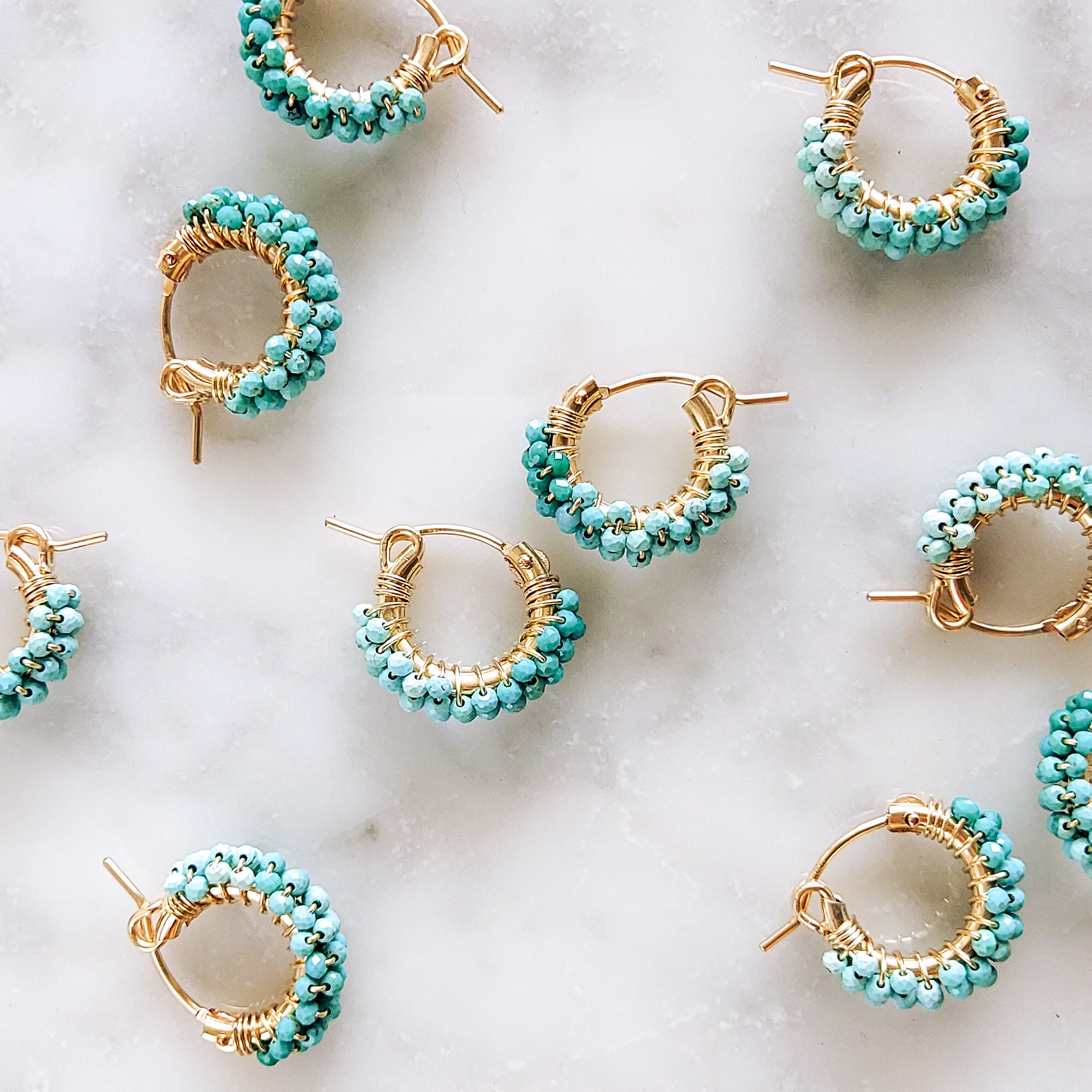 送料無料14kgf Sleeping Beauty Turquoise pave piercing / clip on