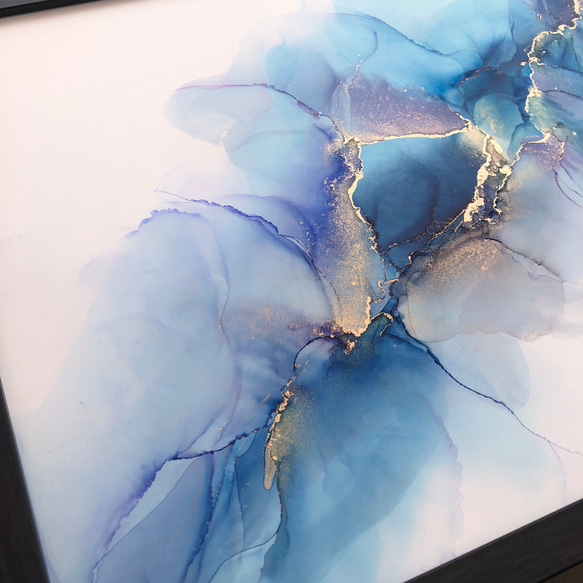 アルコールインクアート原画【A-4】青/壁掛けアート/インテリア 4枚目の画像