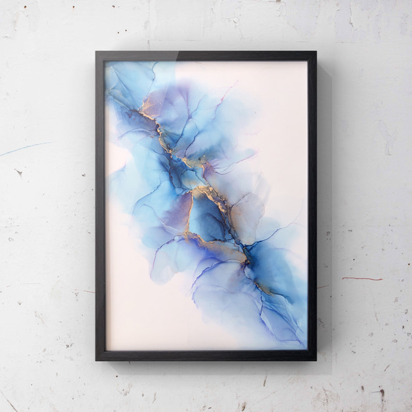 アルコールインクアート原画【A-4】青/壁掛けアート/インテリア 1枚目の画像