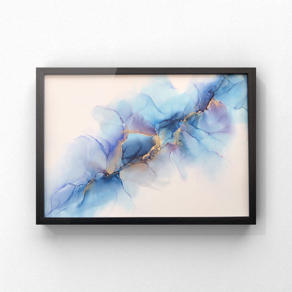 アルコールインクアート原画【A-4】青/壁掛けアート/インテリア 3枚目の画像