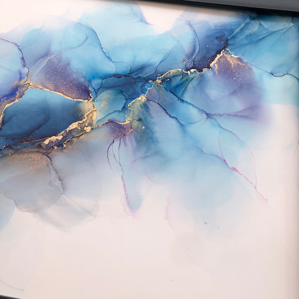 アルコールインクアート原画【A-4】青/壁掛けアート/インテリア 5枚目の画像