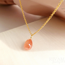 華やかピンクオレンジ 宝石質インカローズ 大粒10mm ペルー産ロードクロサイト ドロップ ネックレス 3枚目の画像
