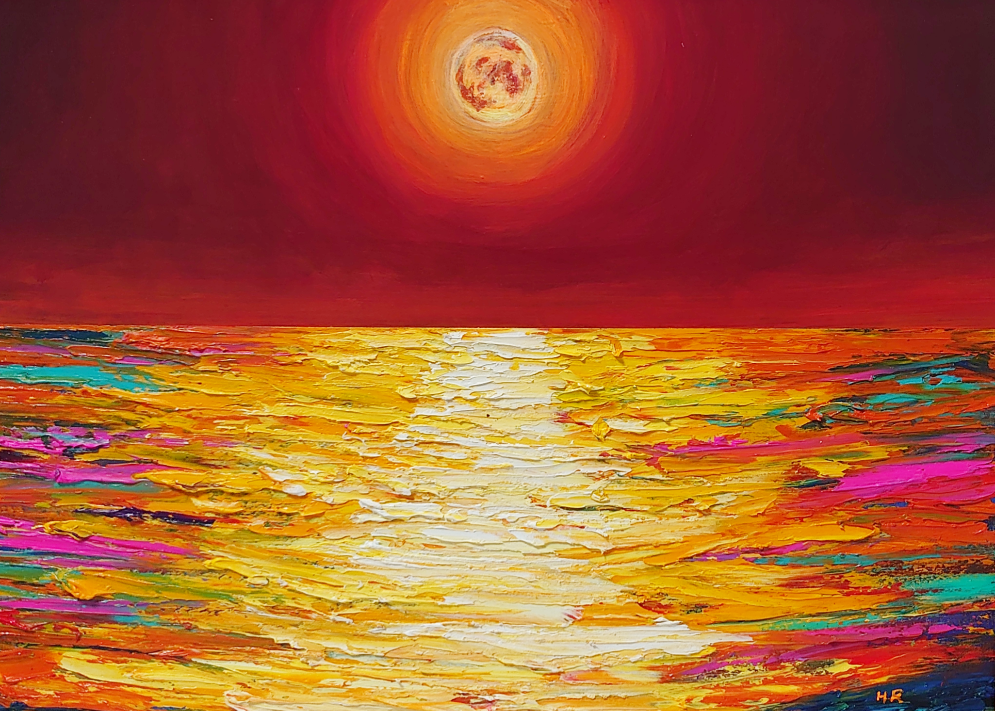 油絵 絵画 オレンジの月【Ａ3】 絵画 ＨＲ 通販｜Creema(クリーマ)