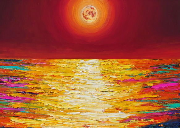 油絵 絵画 【オレンジの満月】 油絵 油彩 油彩画 絵 絵画 【オレンジ色の満月】 絵画 HR 通販
