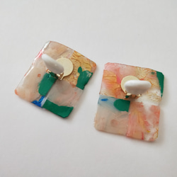 paint mosaic earclip / pink×green 4枚目の画像
