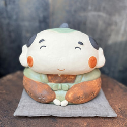 わっはっはお多福さん 座布団（中）付き O-252 陶製 /Otafuku/太福