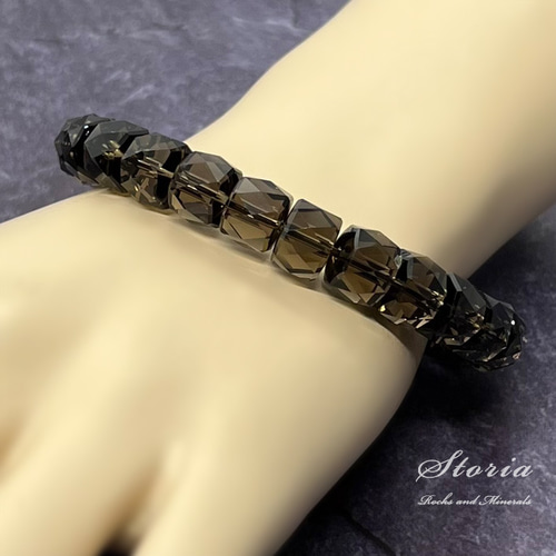 宝石質 スモーキークォーツ ボタンカット 10×7mm ブレスレット 