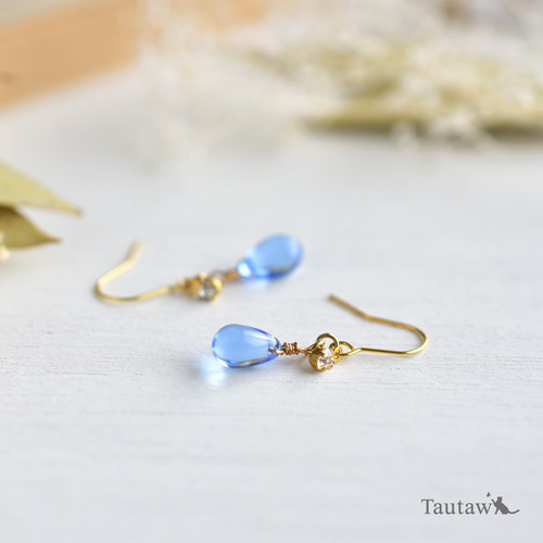 あお】チェコガラス ピアス or イヤリング ピアス（フック  