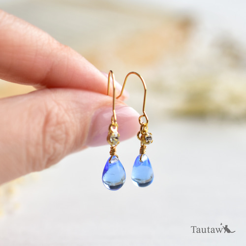 あお】チェコガラス ピアス or イヤリング ピアス（フック  