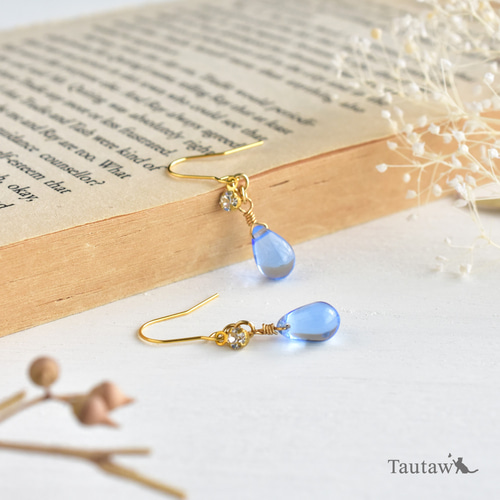 あお】チェコガラス ピアス or イヤリング ピアス（フック  