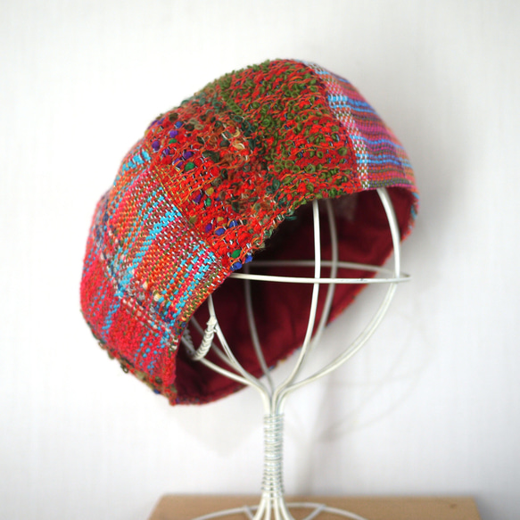 【個性的】さをり織り カラフルベレー帽子　春夏糸 2color 8枚目の画像